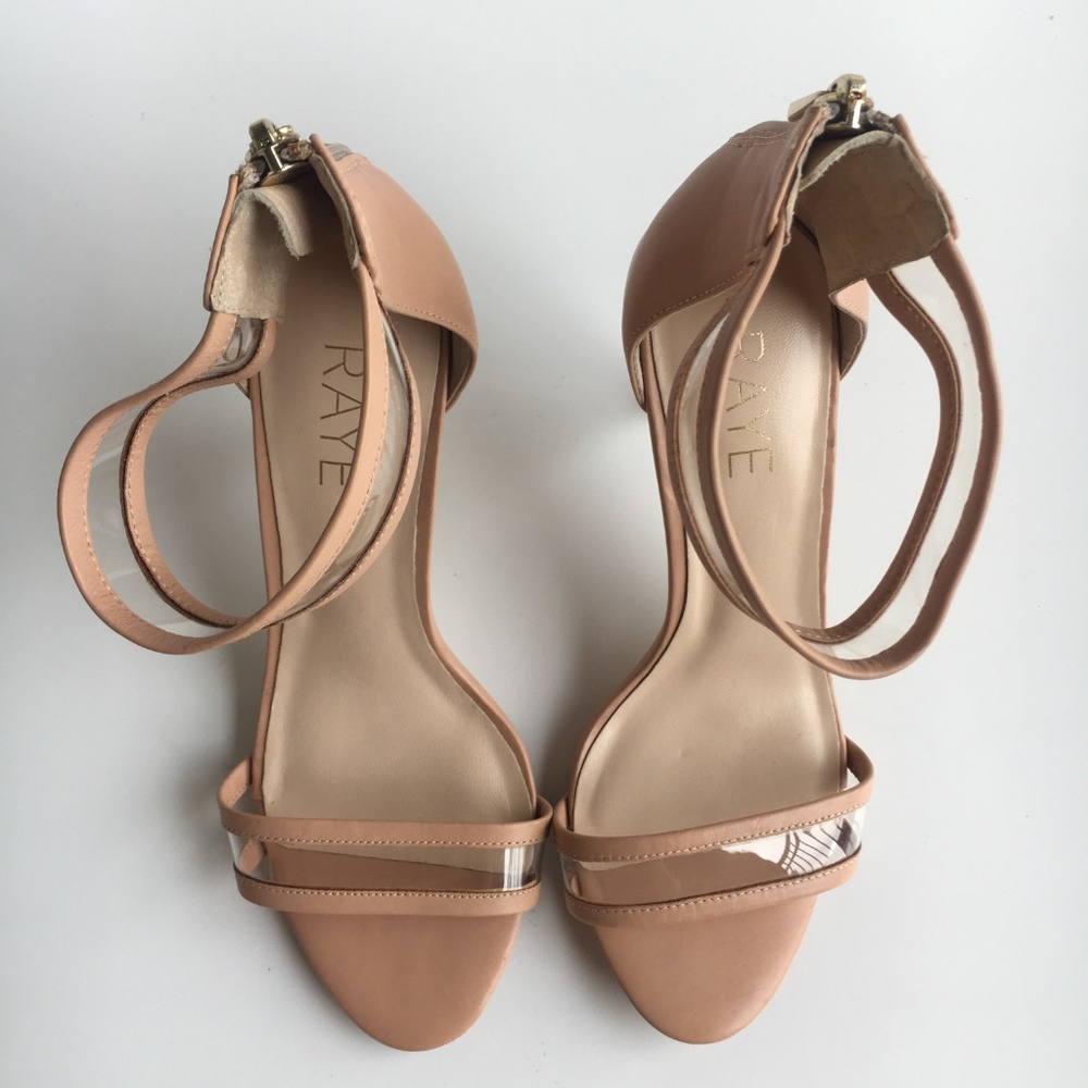 RAYE Bettina Clear Ankle Strap Leather Trim Heels